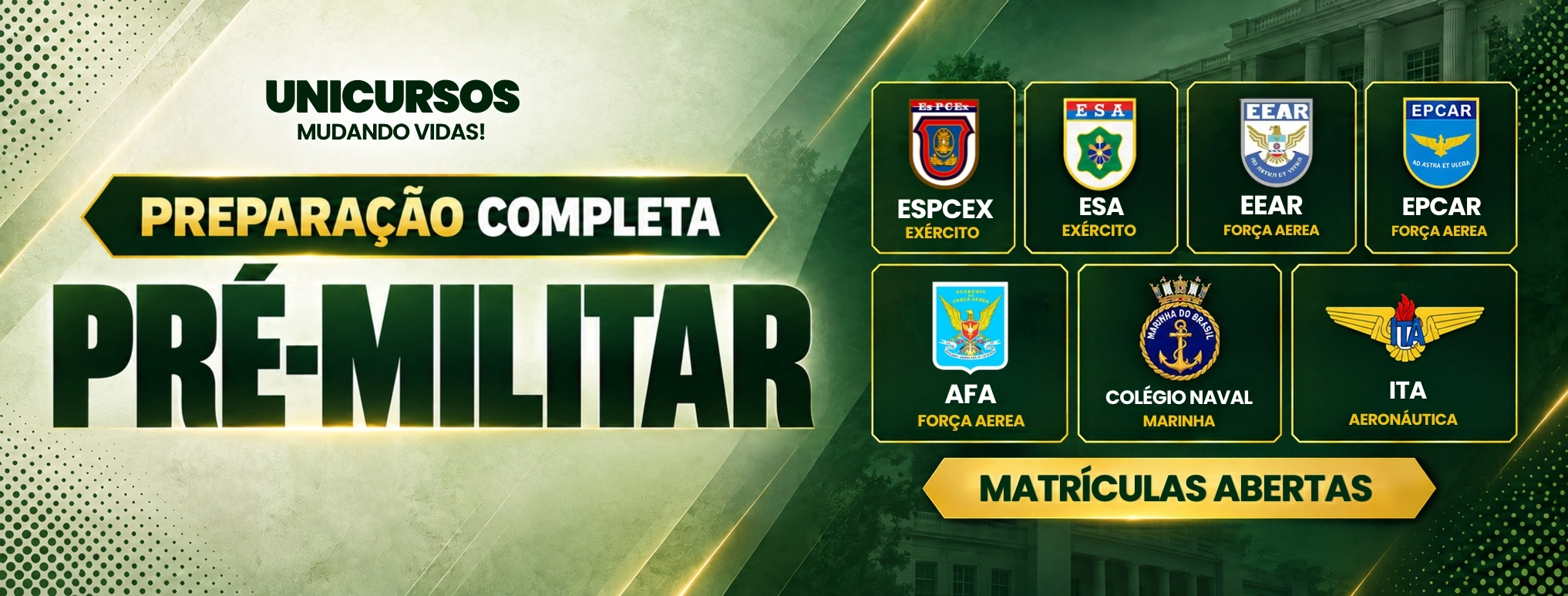 Preparação completa pré-militar, matrículas abertas