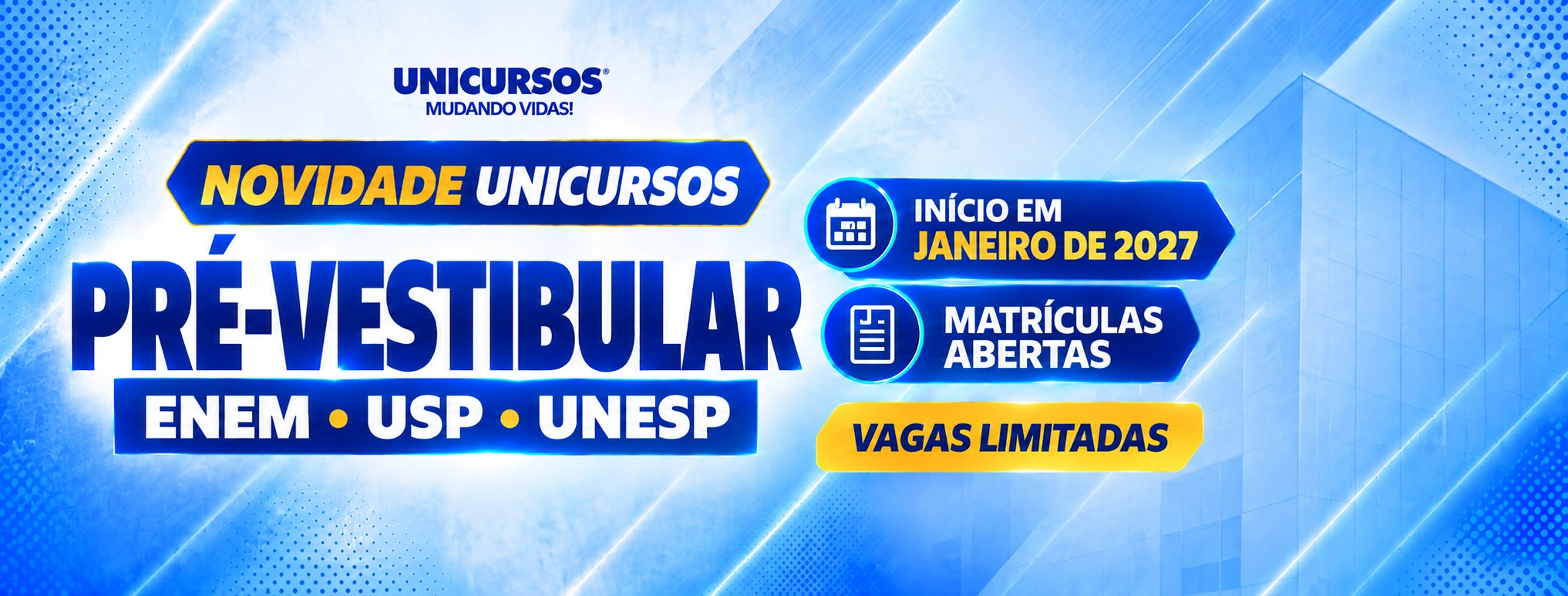 Pré-vestibular ENEM, USP e UNESP com matrículas abertas