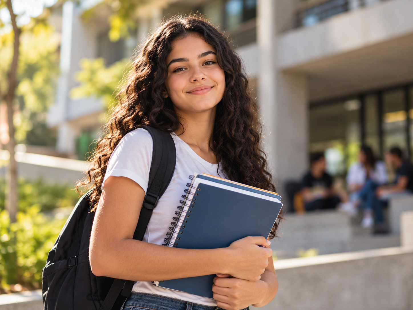 Estudante com material de estudos