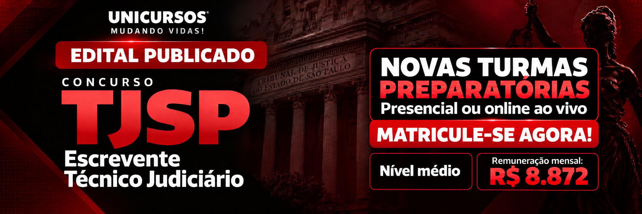 TJSP Escrevente Técnico Judiciário: edital publicado, novas turmas presenciais e online ao vivo, matricule-se agora